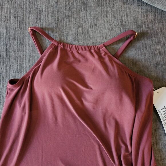 TrimShaper Women's High Neck Handkerchief-hem Tankini Side Tie Swim Top size 14 - Picture 6 of 13